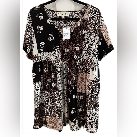 hiatus Dresses & Skirts - HIATUS Patch work Floral & Animal Print Babydoll Dress, Size M